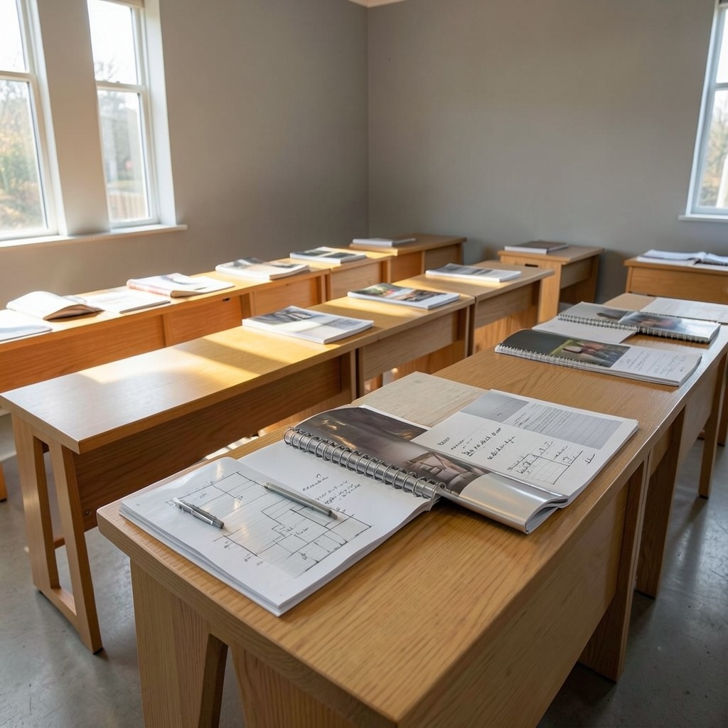 Meadowpath design studio with calculation boards and steel section catalogues